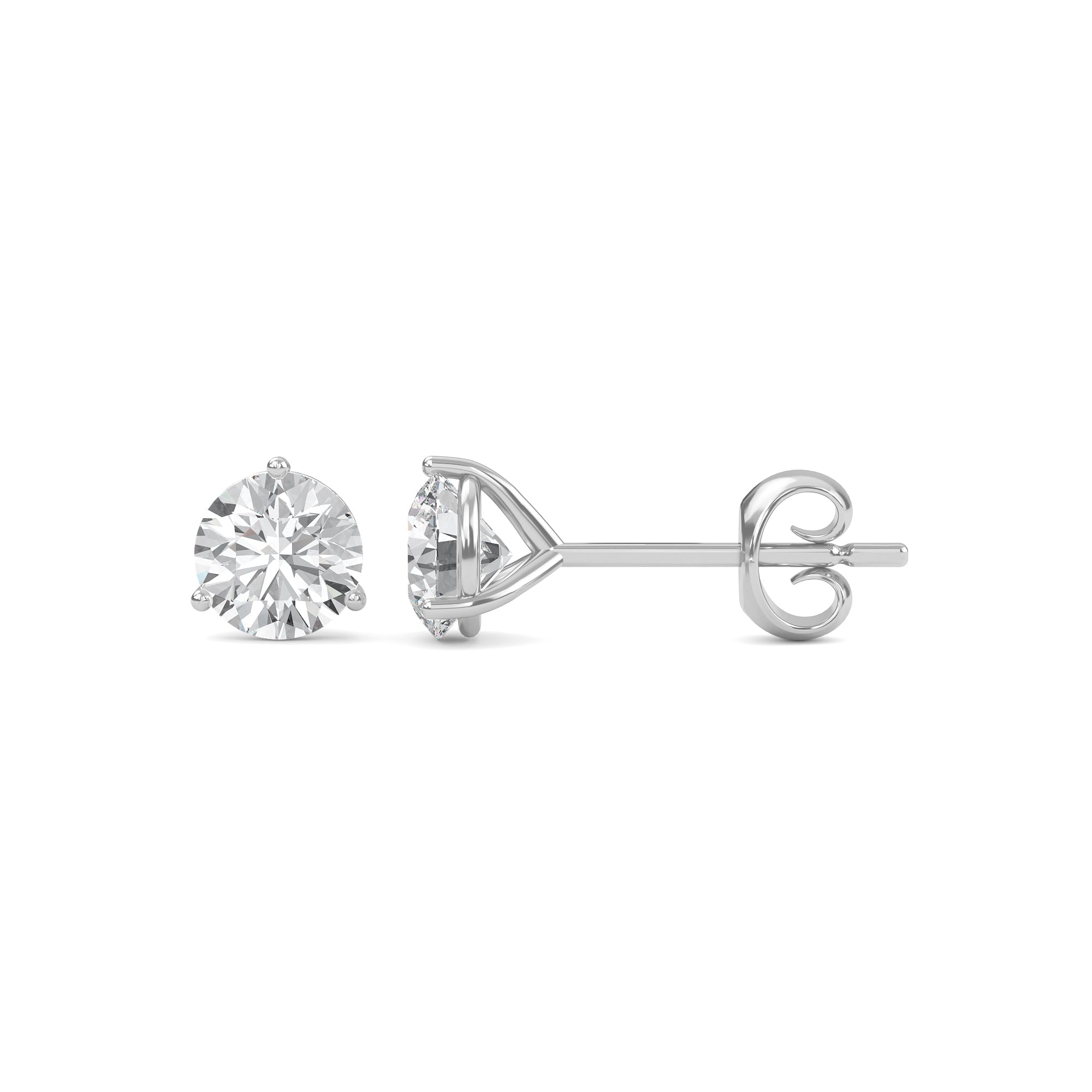 18K White Gold Three Prong Martini Round Brilliant Diamond Stud Earrings (1.00 CTW - F+ / VS1+)