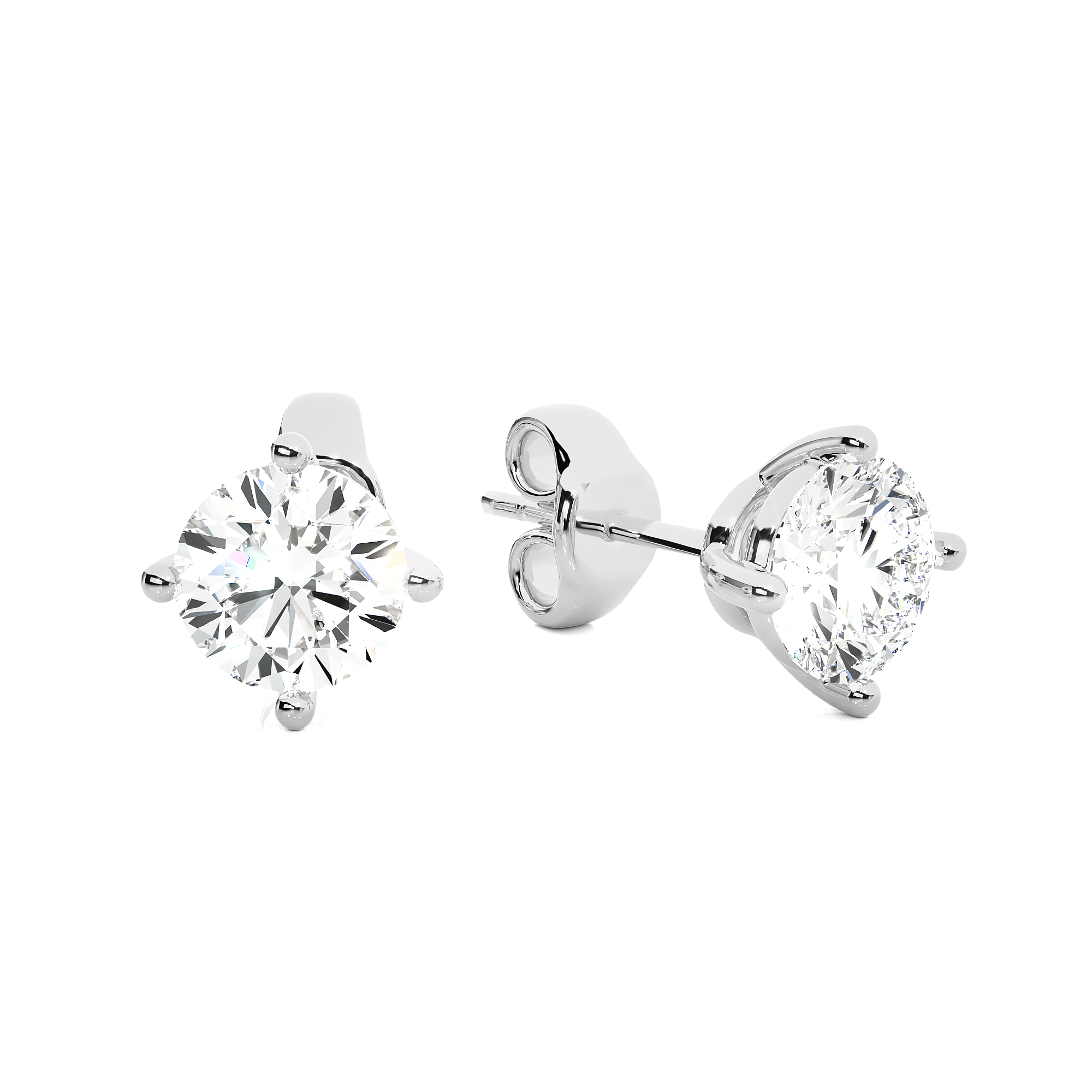 18K White Gold Four Prong Round Brilliant Diamond Stud Earrings (1.00 CTW - F+ / VS1+)