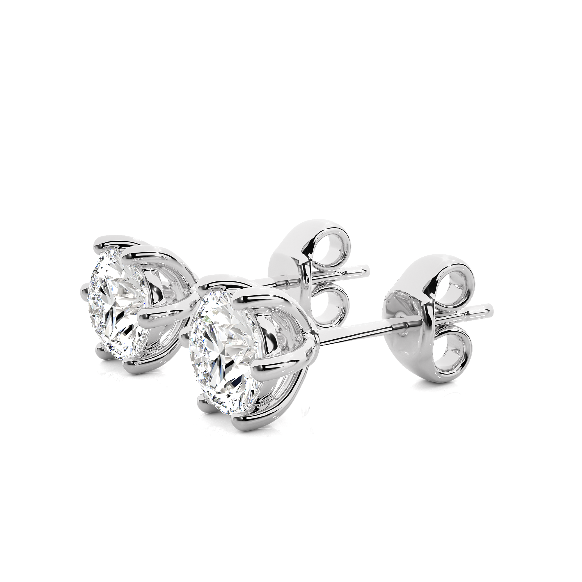18K White Gold Six Prong Round Brilliant Diamond Stud Earrings (1.00 CTW - F+ / VS1+)