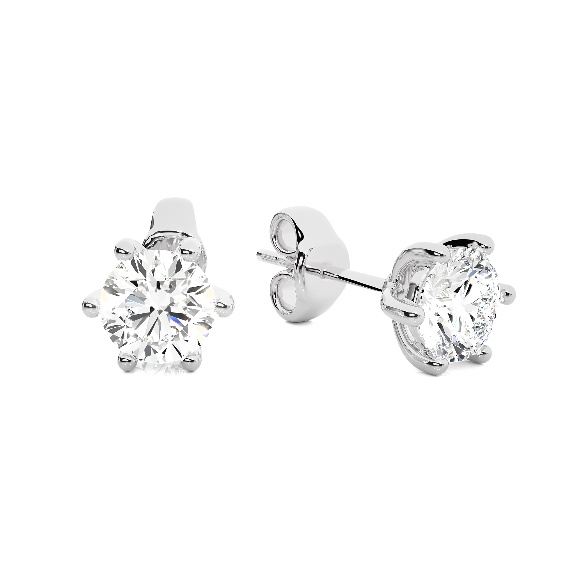18K White Gold Six Prong Round Brilliant Diamond Stud Earrings (1.00 CTW - F+ / VS1+)