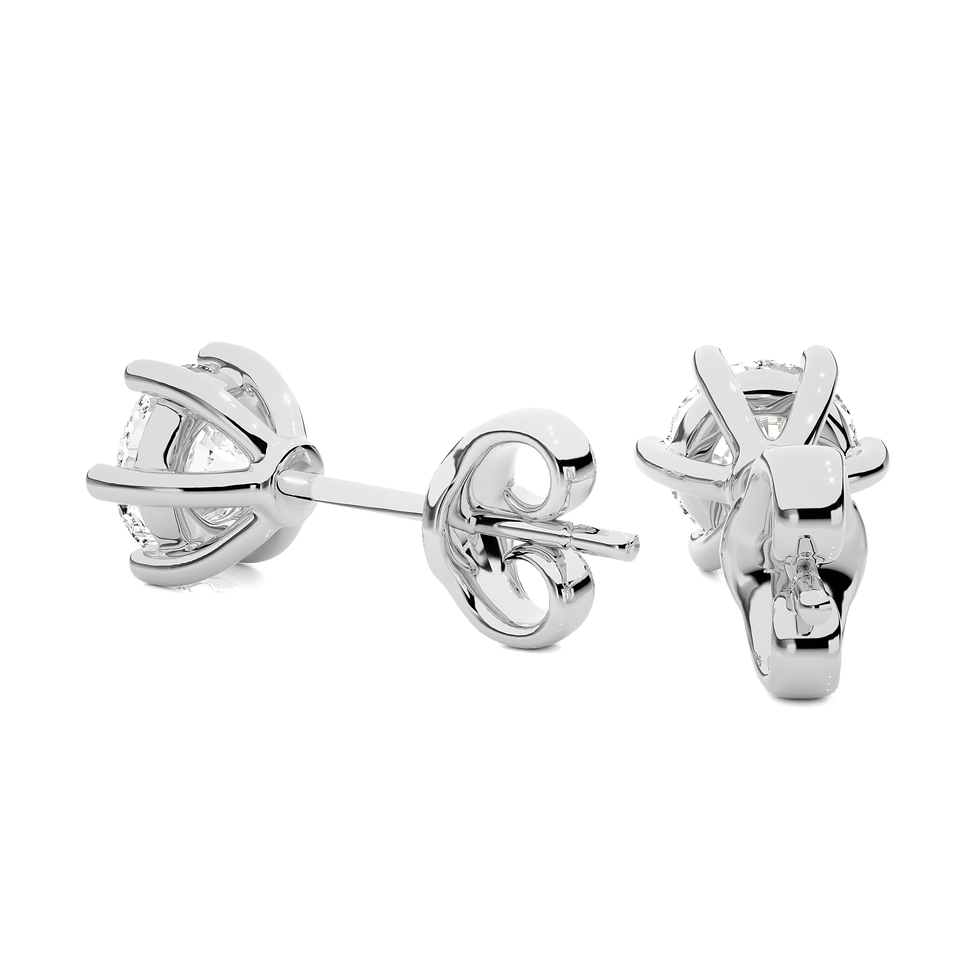 18K White Gold Six Prong Round Brilliant Diamond Stud Earrings (1.00 CTW - F+ / VS1+)
