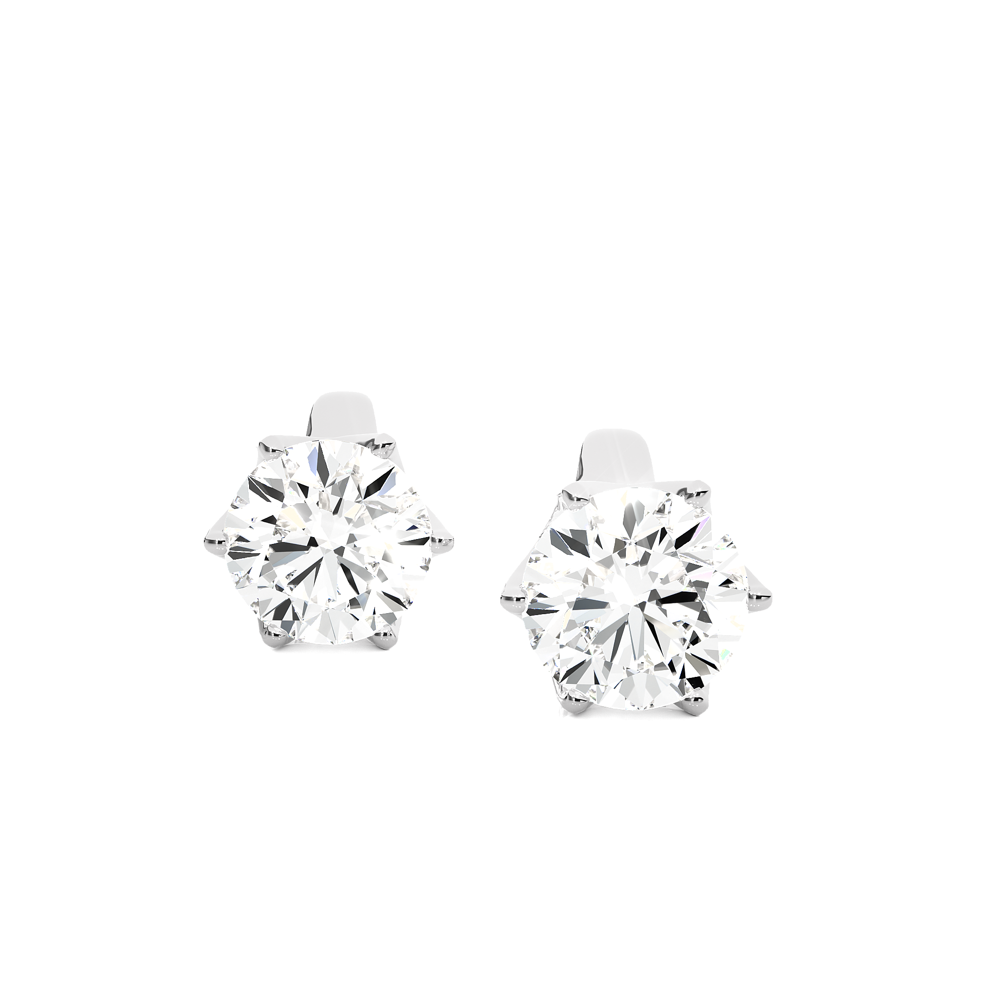 18K White Gold Basket Six Prong Round Brilliant Diamond Stud Earrings (1.00 CTW - F+ / VS1+)