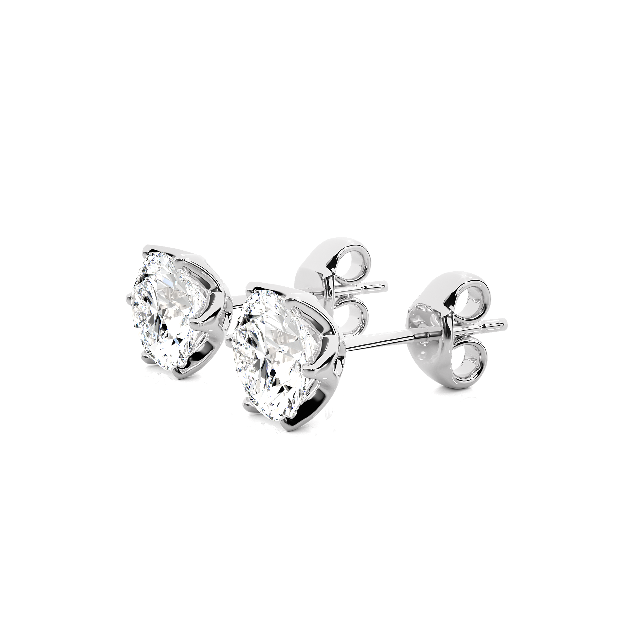 18K White Gold Basket Six Prong Round Brilliant Diamond Stud Earrings (1.00 CTW - F+ / VS1+)