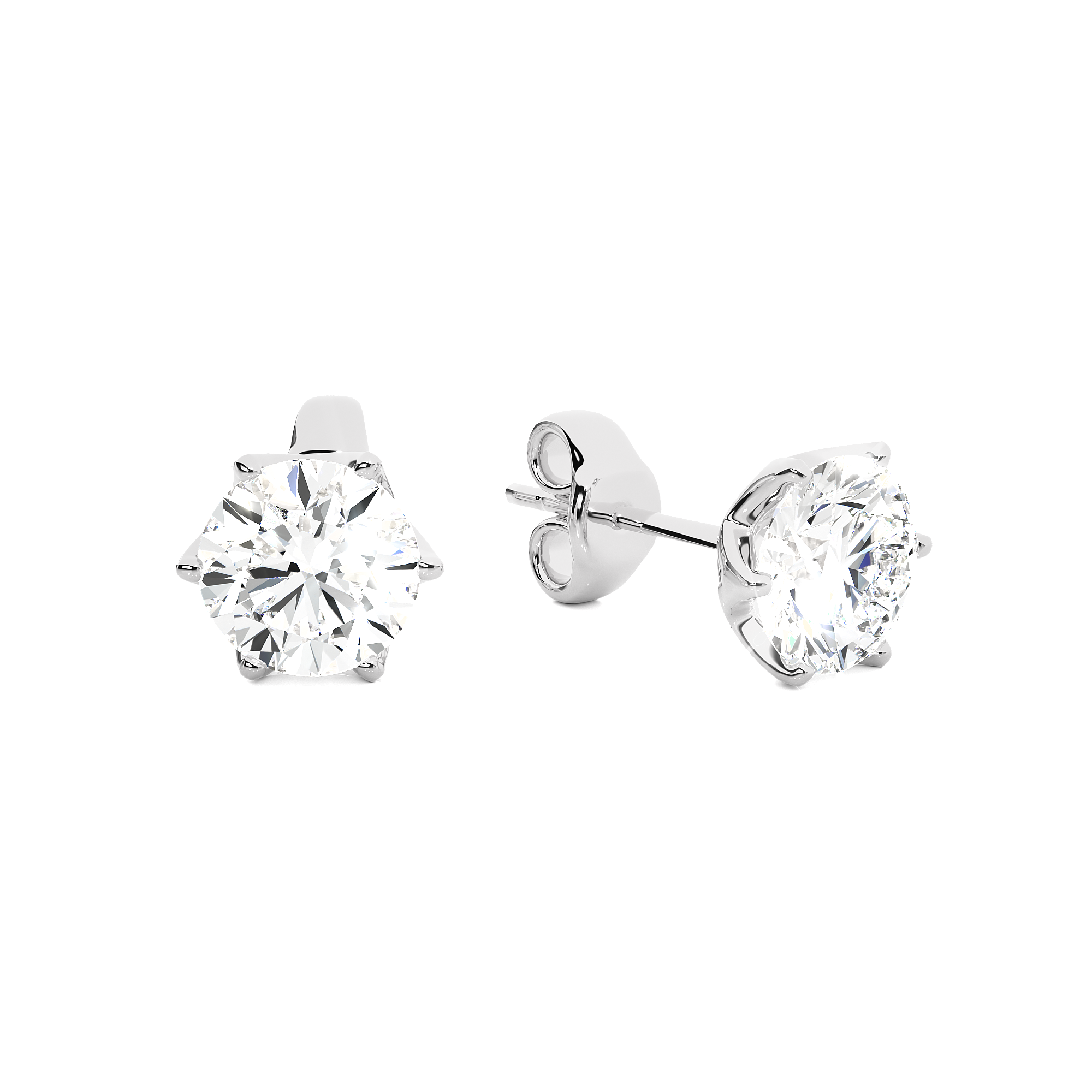 18K White Gold Basket Six Prong Round Brilliant Diamond Stud Earrings (1.00 CTW - F+ / VS1+)