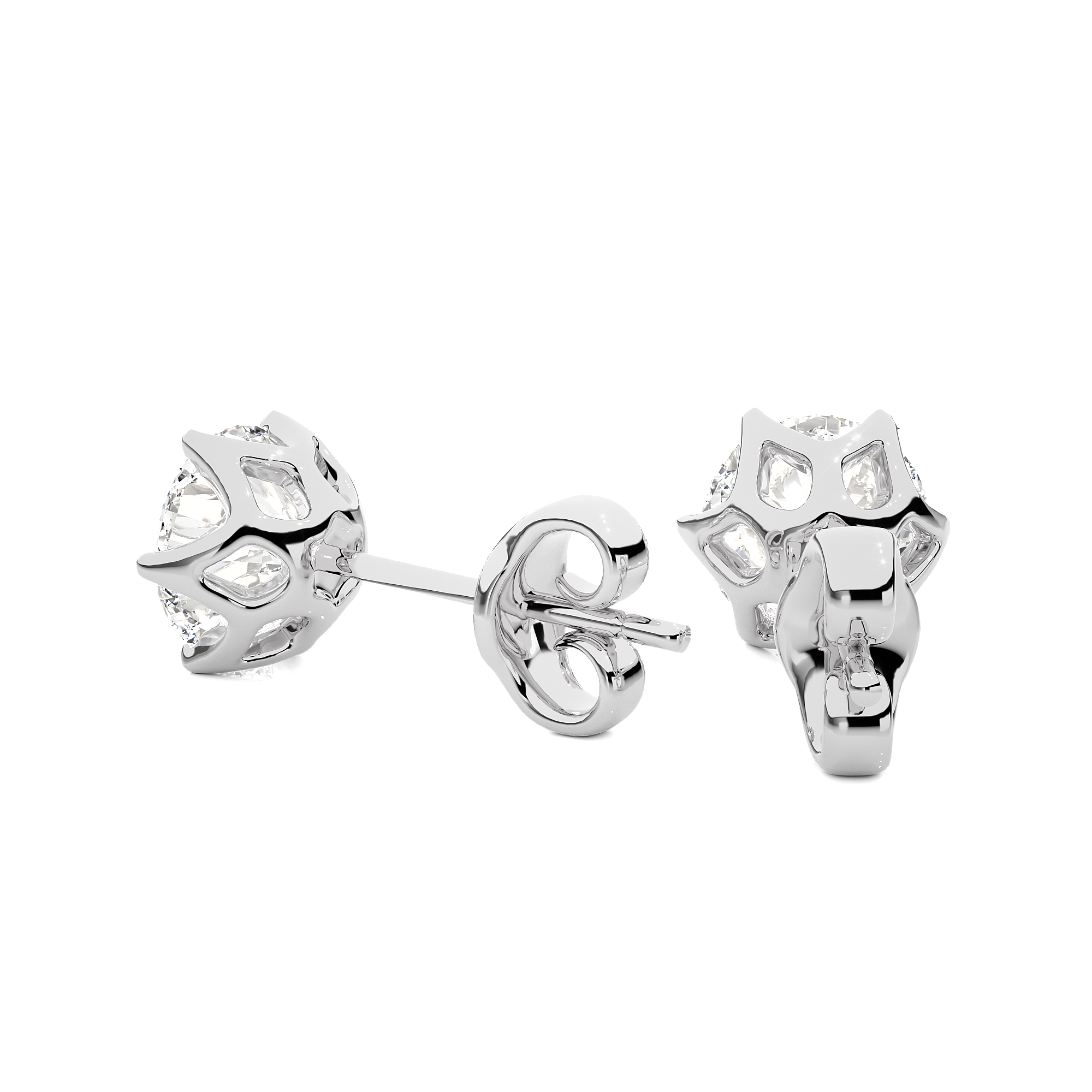 18K White Gold Basket Six Prong Round Brilliant Diamond Stud Earrings (1.00 CTW - F+ / VS1+)