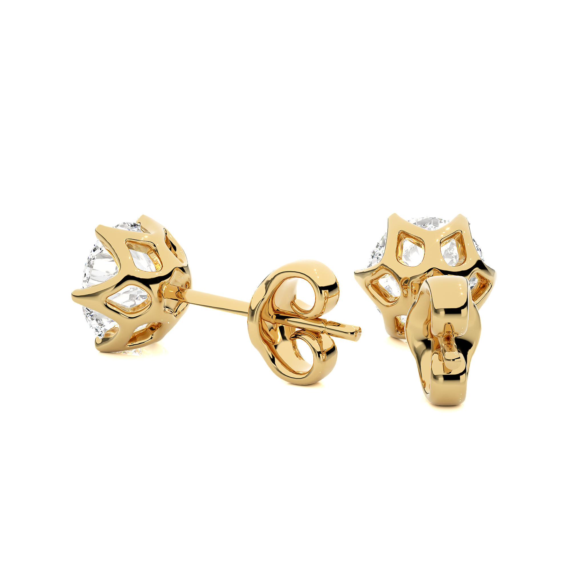 18K White Gold Basket Six Prong Round Brilliant Diamond Stud Earrings (1.00 CTW - F+ / VS1+)