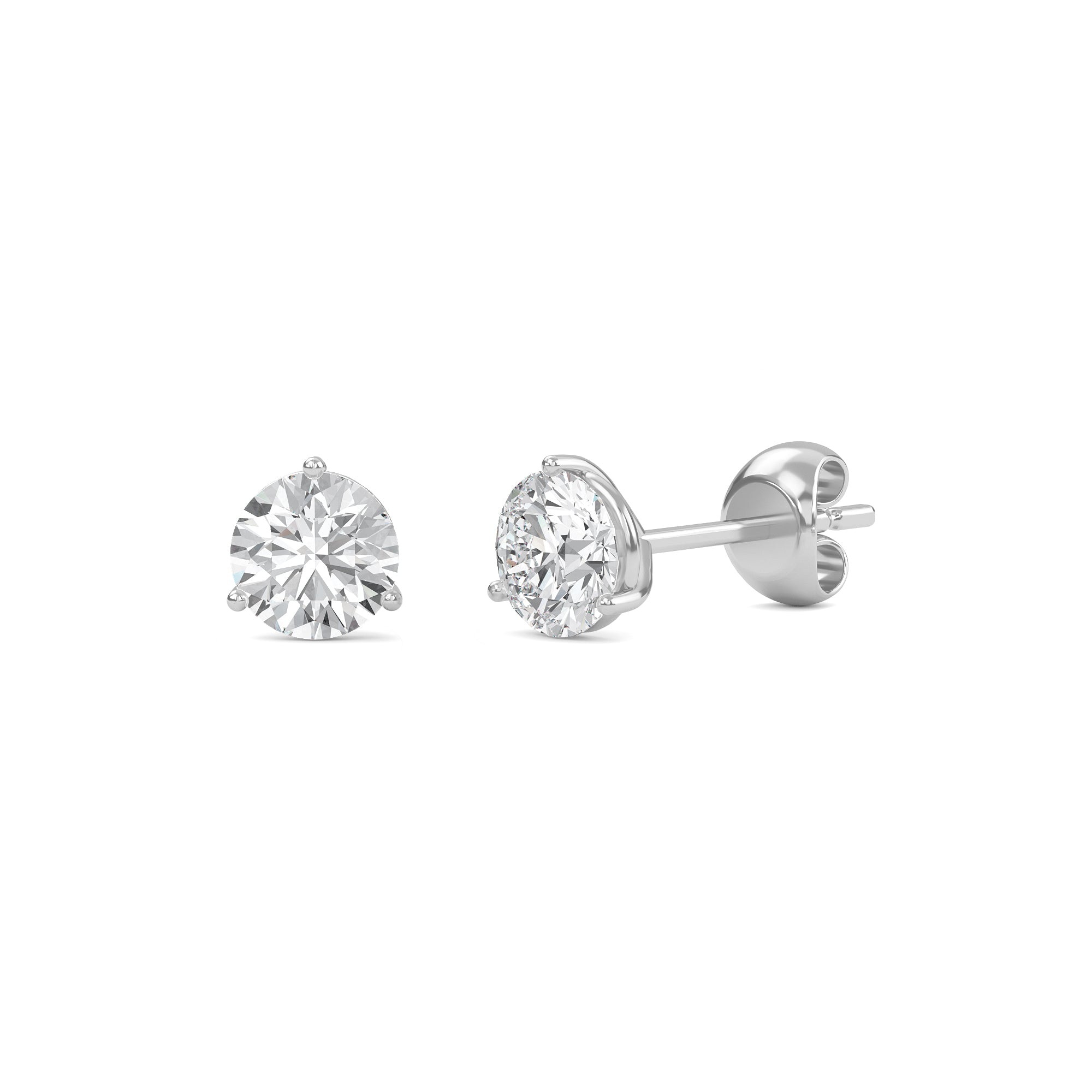 18K White Gold Three Prong Martini Round Brilliant Diamond Stud Earrings (1.00 CTW - F+ / VS1+)