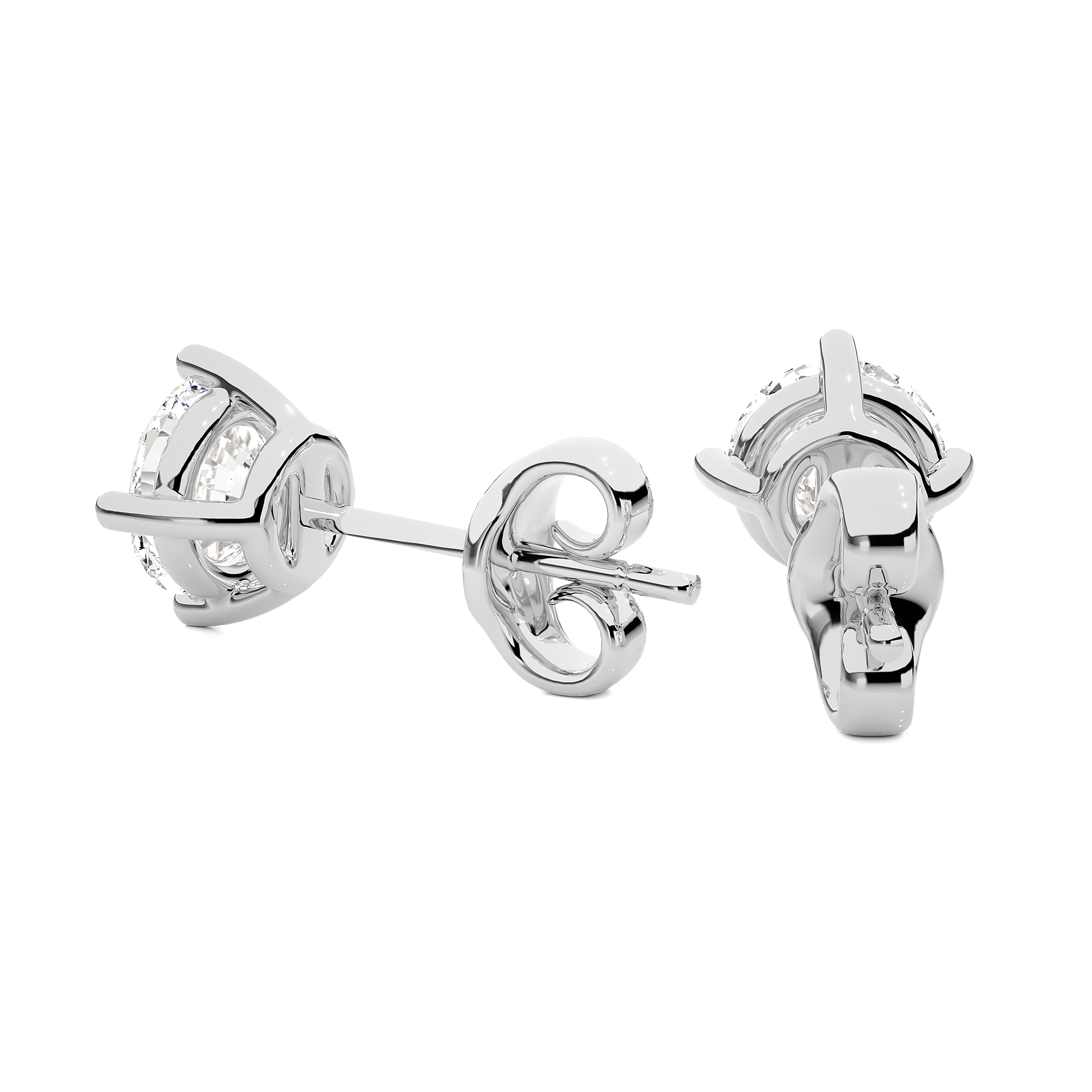 18K White Gold Four Prong Round Brilliant Diamond Stud Earrings (1.00 CTW - F+ / VS1+)