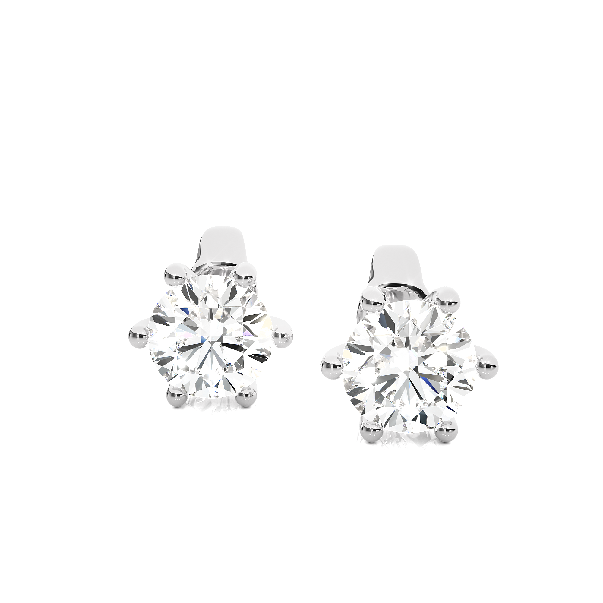18K White Gold Six Prong Round Brilliant Diamond Stud Earrings (1.00 CTW - F+ / VS1+)